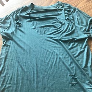 Teal distressed cut shirt!